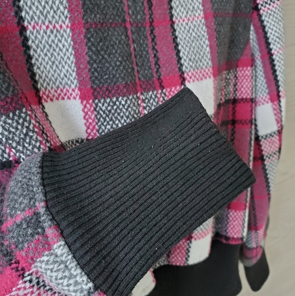 ambiance apparel Multicolored Plaid Knit Zip-up Winter Bomber Jacket Coat - Picture 14 of 16